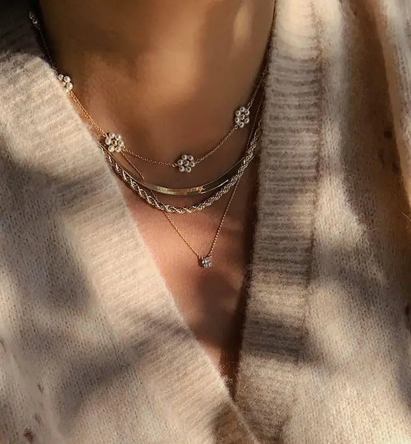 Women Dainty Daisy Pearl Choker Necklace Flower Necklaces Gift 14K Gold Plated Stainless Steel Necklace Birthday Gift for Her