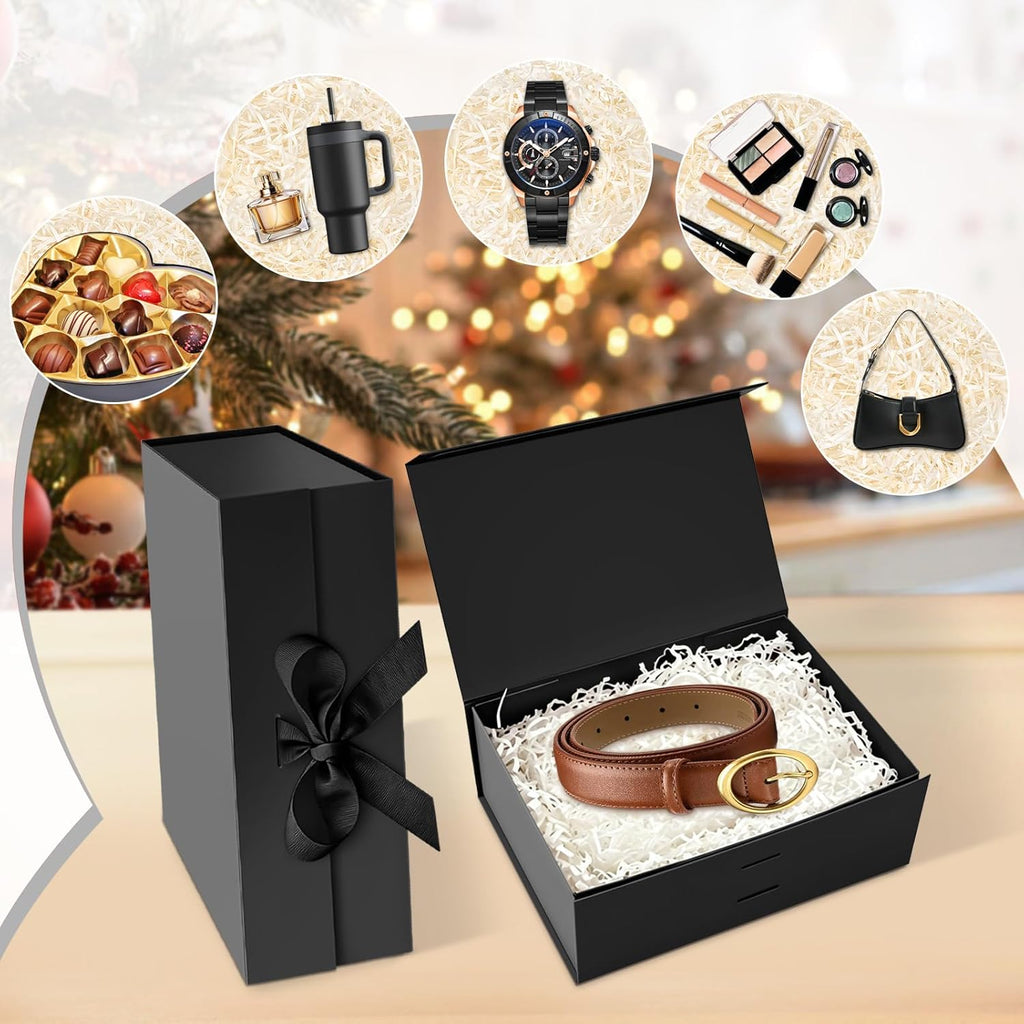 Black Magnetic Box for Presents 10.2×7.5×3.1'', Collapsible Gift Boxes with Lids for Men Women, Groomsmen Bridesmaid Proposal Gift Box for Wedding Birthday Bridal Shower Father'S Day
