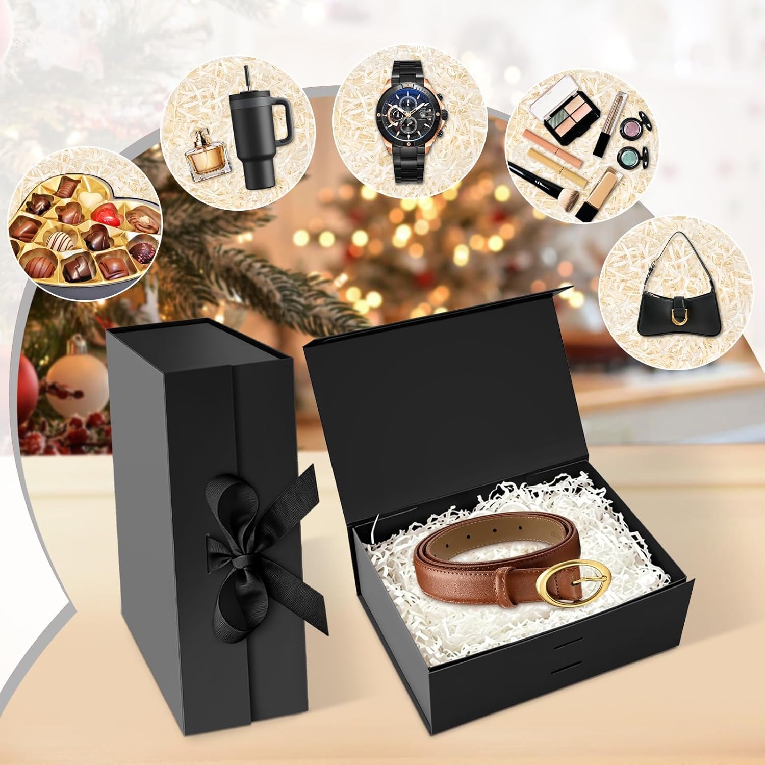 Black Magnetic Box for Presents 10.2×7.5×3.1'', Collapsible Gift Boxes with Lids for Men Women, Groomsmen Bridesmaid Proposal Gift Box for Wedding Birthday Bridal Shower Father'S Day
