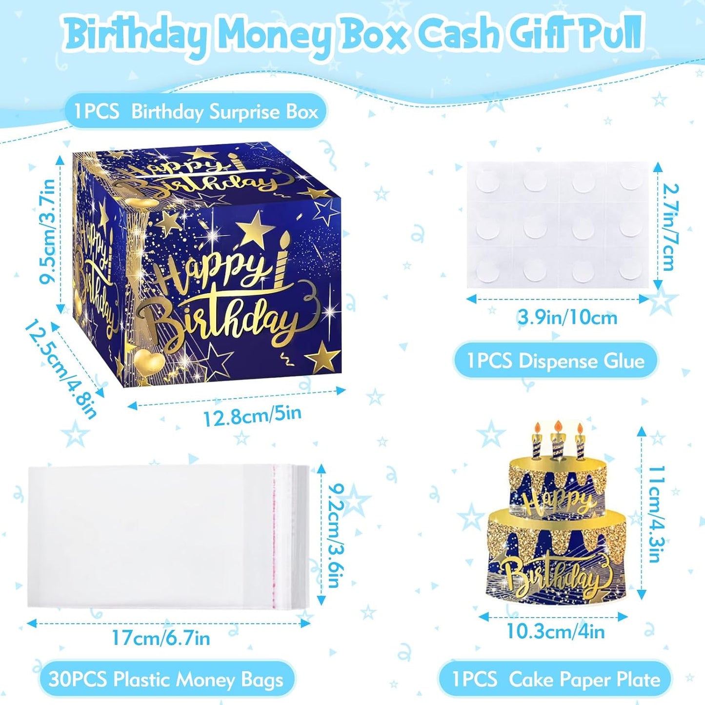Surprise Birthday Money Gift Box Cash Gift Pull, Money Gift Box Money Gift Ideas Novelty Surprise Box for Friends, Family (Blue)