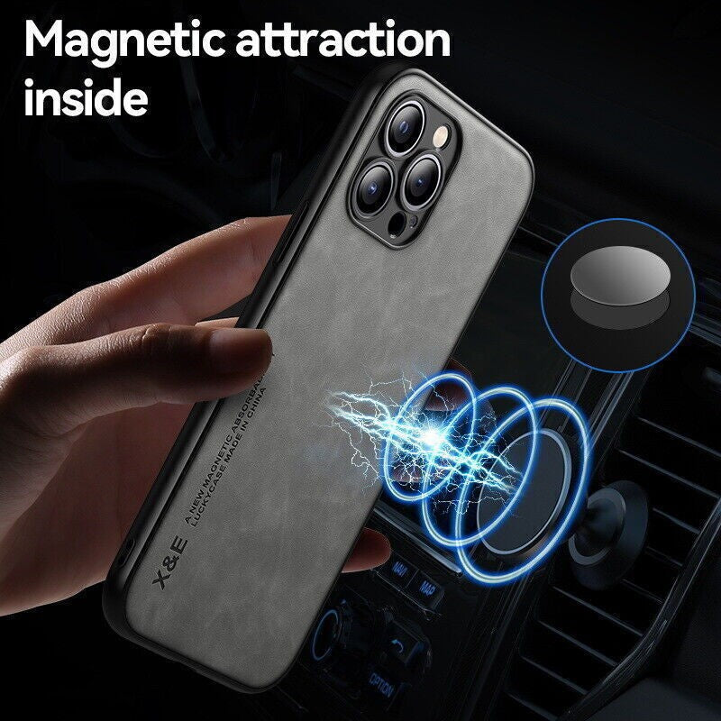 For Iphone 17 16 15 14 13 Pro Max Shockproof Magnetic Leather Black Case Cover