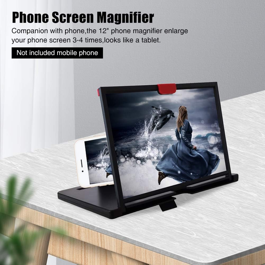 12" Phone Screen Magnifier - Portable Foldable Phone Stand 3D HD Mobilephone Magnifier Projector Screen for Movies, Videos, and Gaming, for All Smartphone, Gifts for Men, Red