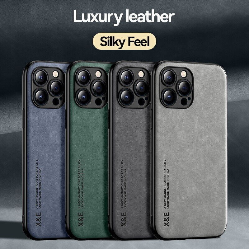 For Iphone 17 16 15 14 13 Pro Max Shockproof Magnetic Leather Black Case Cover